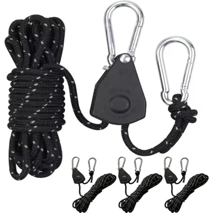 Tceapoo 4 Stück Reflektierende Abspannseile, 13ft/4M mit Seilspanner und Haken, Ø 4mm, für Zelt, Camping und Outdoor-Aktivitäten