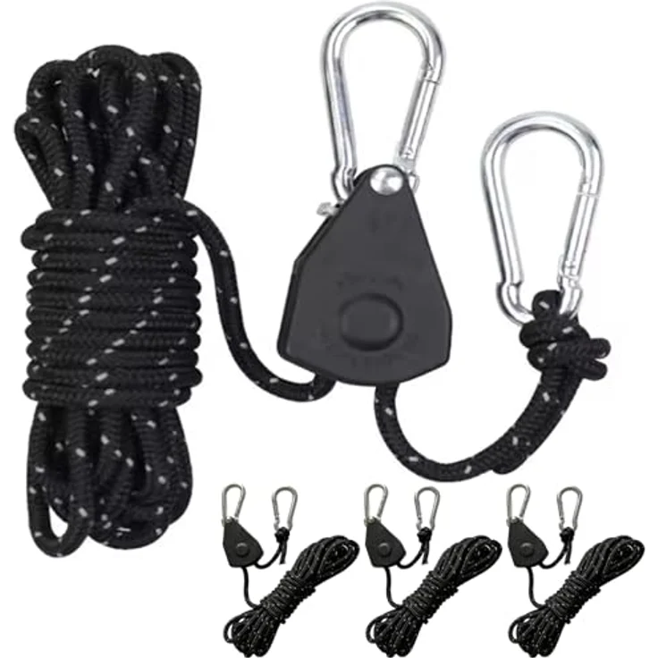 Tceapoo 4 Stück Reflektierende Abspannseile, 13ft/4M mit Seilspanner und Haken, Ø 4mm, für Zelt, Camping und Outdoor-Aktivitäten – Bild 1