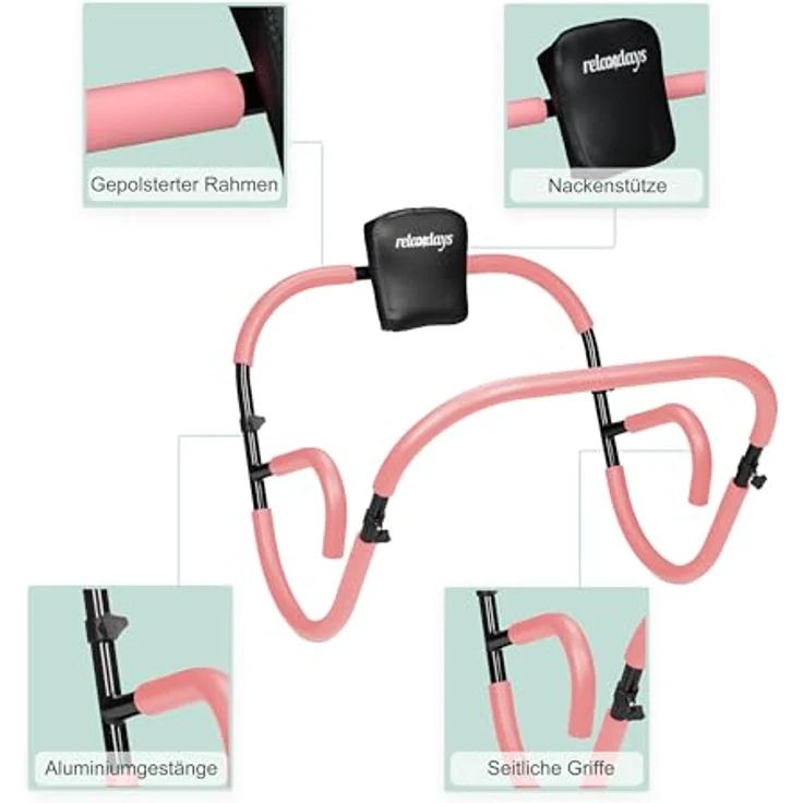 relaxdays Bauchtrainer AB Roller für Zuhause in Rosa, Nackenstütze, bis 100 kg Belastbarkeit – Bild 7