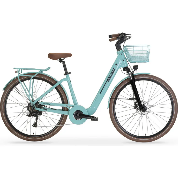 MBM Elektro-Citybike NEFELE 26 Zoll, turkises E-Bike mit 7-Gang Shimano Schaltung und bis zu 120 km Reichweite