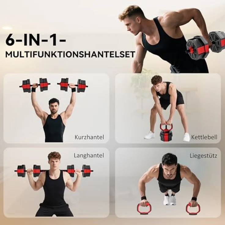 SPORTNOW 6-in-1 Hantelset, verstellbares Kurzhantel- und Langhantelset mit 20 KG Gewicht, rutschfester Griff und kompakte Lagerung für Zuhause – Bild 3