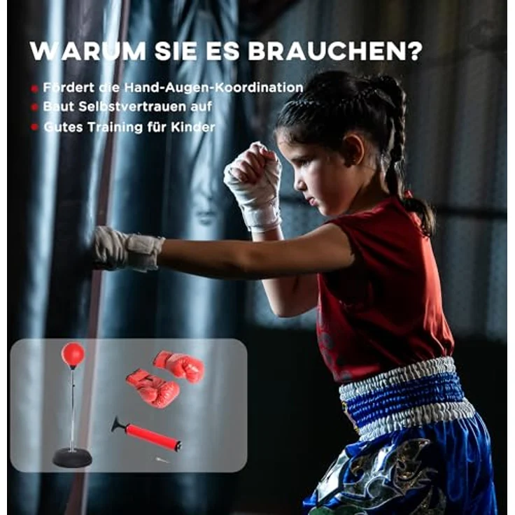 HOMCOM Punchingball Set, Höhenverstellbarer Boxstand 126-144cm mit Ständer, Boxbirne, Boxhandschuhen, Pumpe und stabiler Basis für anspruchsvolles Training – Bild 4