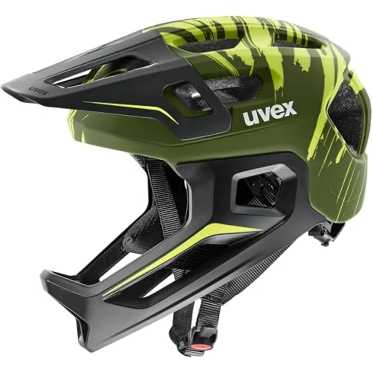 Uvex React jr.fullface, sicherer MTB Fahrradhelm für Kinder mit individuelle Größenanpassung und abnehmbarem Kinnschutz, Dark Olive matt, 52-56 cm – Bild 1