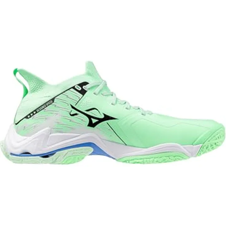 Mizuno Wave Lightning Neo 3, Laufschuhe mit Mizuno Enerzy NXT Dämpfung, Neo Mint/Black/Frontier Blue, Größe 40.0