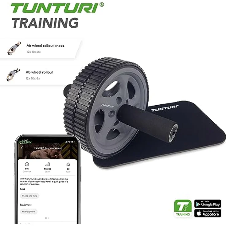 Tunturi Ab Roller, Bauchmuskeltrainer mit Knieauflage, Training für Oberkörper und Gleichgewicht – Bild 5