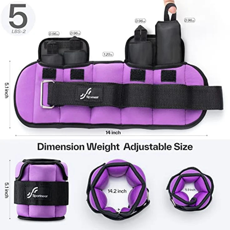 Sportneer Verstellbare Knöchelgewichte: Verbesserte Verstellbare Beingewichte, Gewichtsmanschetten Gewichte für Fitnessstudio, Fitness, Workout, 0,5–2,3 kg pro Knöchel, 0.9-4.5 kg pro Paar – Bild 5