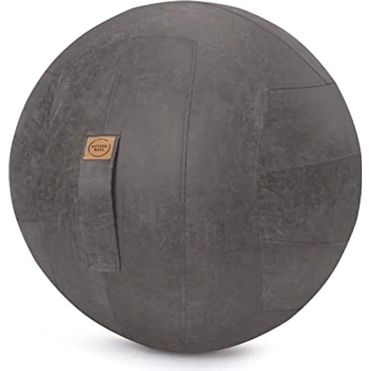 Sitting Ball Frankie Sitzball mit Lederimitat, ergonomisch Sitzen im Büro & Zuhause, 65 cm Ø, Gymnastikball mit Lederhülle, Fitnessball mit Tragegriff, 30°C waschbar, anthrazit