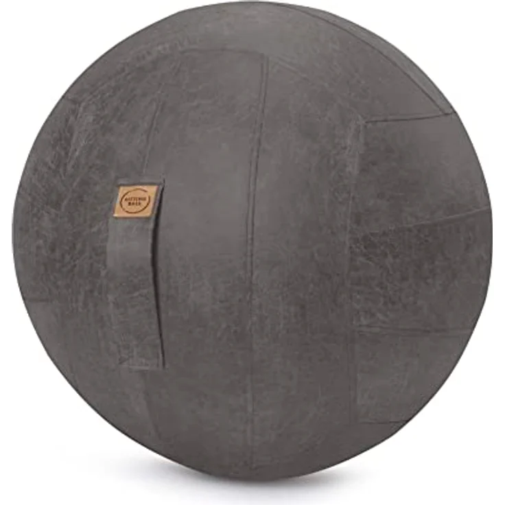 Sitting Ball Frankie Sitzball mit Lederimitat, ergonomisch Sitzen im Büro & Zuhause, 65 cm Ø, Gymnastikball mit Lederhülle, Fitnessball mit Tragegriff, 30°C waschbar, anthrazit – Bild 1