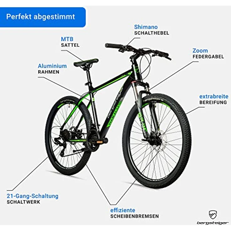 Bergsteiger Makalu 29 Zoll Mountainbike, Aluminium, 21 Gang-Schaltung, Scheibenbremsen, geeignet ab 160 cm, Hardtail für Jungen und Herren – Bild 5