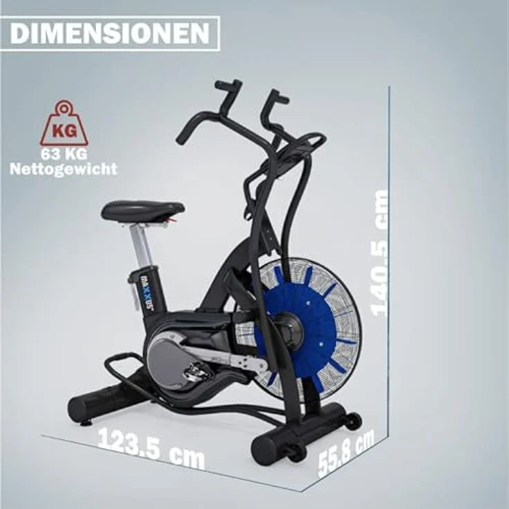 MAXXUS Air Bike 90 Pro - Luftwiderstand, Sitz & Griff verstellbar, 160 kg, LCD Display - Ergometer für Zuhause in Schwarz – Bild 3
