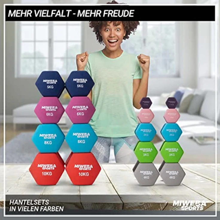 Miweba Sports Neopren Hantelset NKH100 | 𝐏𝐫𝐨𝐟𝐢 Hantel - Hexagon Hanteln Set - Kurzhanteln - Kurzhantel Set - Gymnastikhanteln - Hantel Set - Dumbbell - 0,5-10 Kg (2X 0.5 kg, Grau) – Bild 5