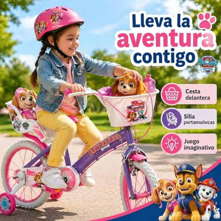 Toimsa Paw Patrol Kindervelo, 16 Zoll Kinderfahrrad in lila mit Korb, Stützrädern und robustem Kettenschutz – Bild 3