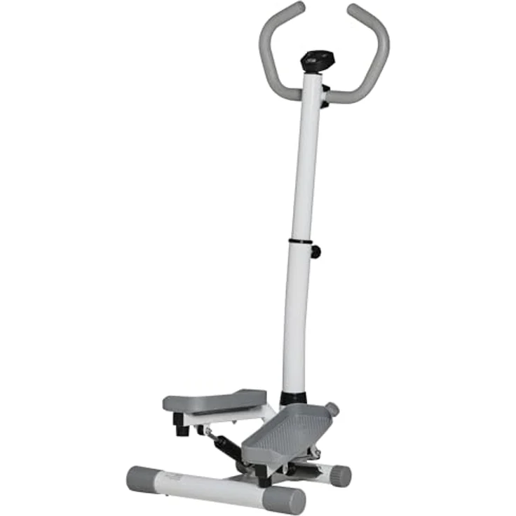 HOMCOM Stepper mit Handgriff, Fitness Heimtrainer für Bein- und Po-Training, LCD-Bildschirm, einstellbare Geschwindigkeit, Metall und ABS, Weiß+Grau, 55 x 53 x 118-128 cm – Bild 1