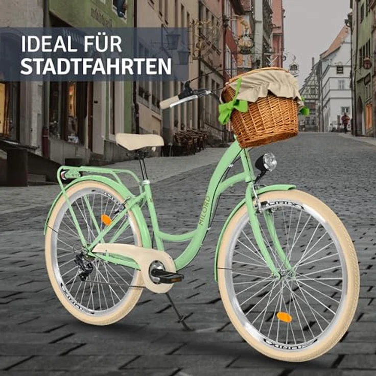 Milordbikes City-Fahrrad, Grün-Creme, 46 cm mit Aluminiumfelgen und hinterem Träger, Freizeit & Sport – Bild 6