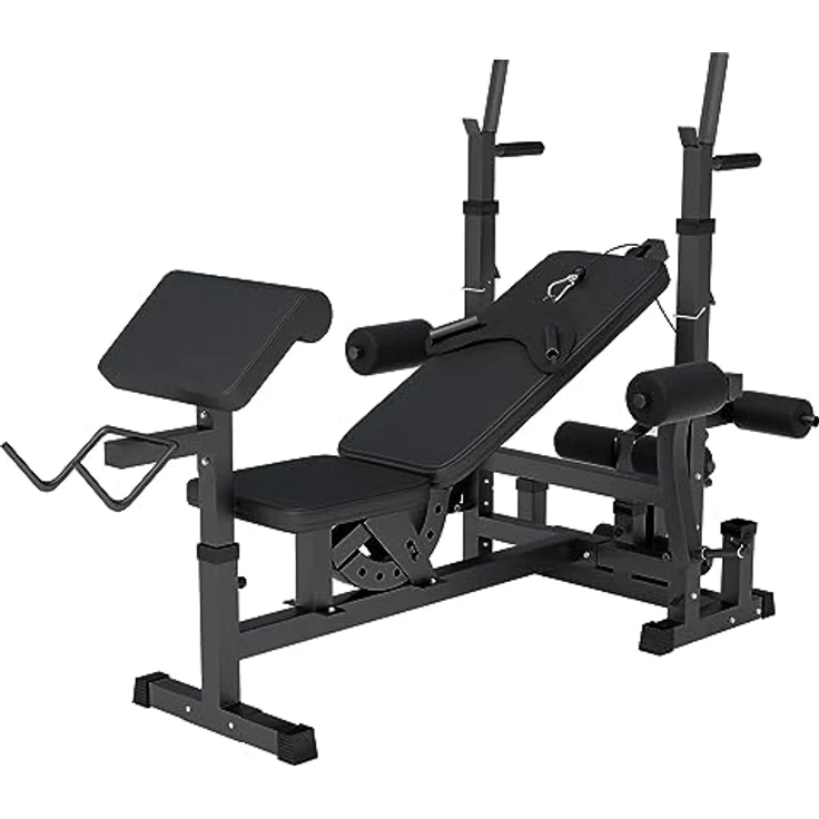GORILLA SPORTS® Multifunktion Hantelbank - Verstellbar, mit Langhantel-Ablage, Curlpult und Butterfly, Dip-Station, Beincurler, Bankdrücken, Schwarz/Weiß - Trainingsbank, Kraftstation, Fitness Bank – Bild 1