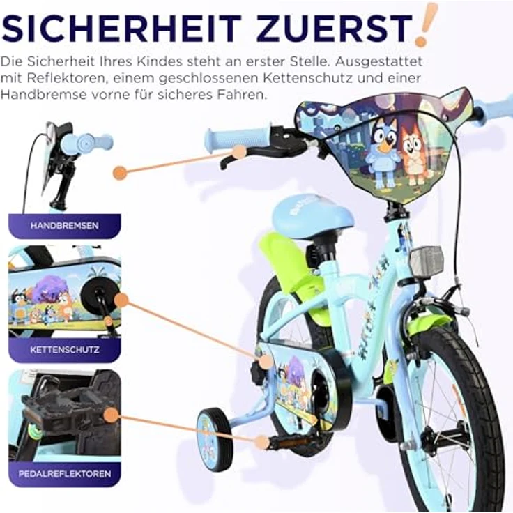 Volare Bluey Kinderfahrrad 12 Zoll, 1 Gang, ohne Schaltung, mit Rücktrittbremse und höhenverstellbarem Lenker, hellblau – Bild 3