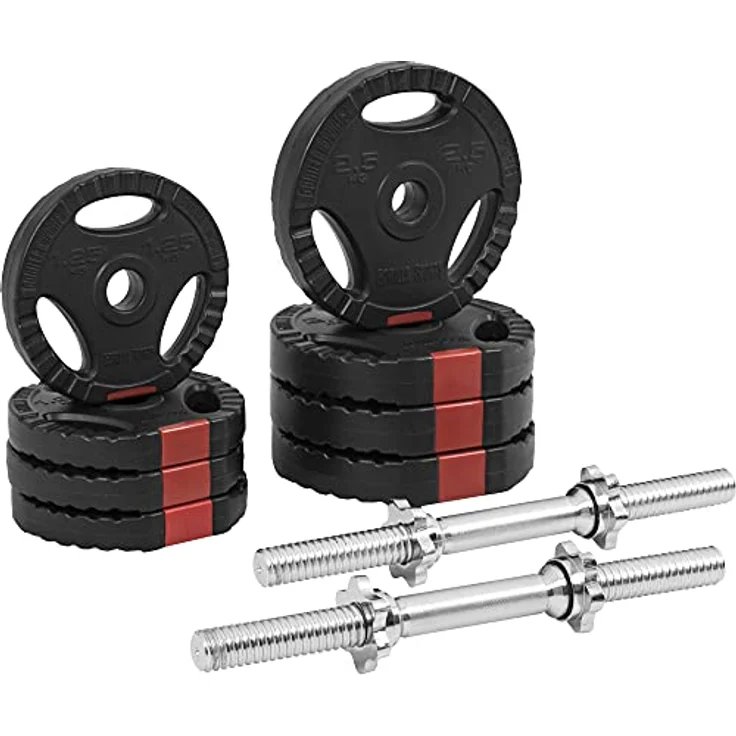 GORILLA SPORTS® Kurzhantelset - 20 kg oder 30 kg, Ø 30mm, 2 Kurzhantelstangen mit 4 Sternverschlüssen, Griff gerändelt, Kunststoff - Hantelset, Gewichte, Kurzhanteln 2er Set, Kurzhantel Set – Bild 4
