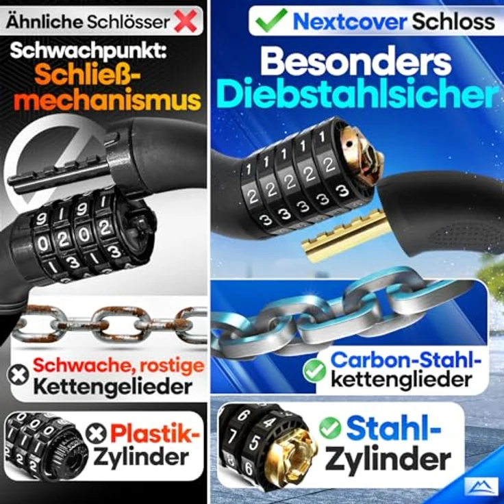 NEXTCOVER® Fahrradschloss LockPro, 100cm Zahlencode 5-stellig, rostfreier Stahl, wetterfest, sicherer Diebstahlschutz für E-Bike und Fahrräder – Bild 4