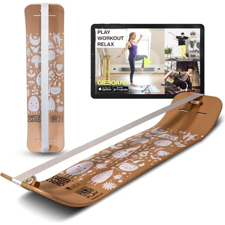 GIBBON Giboard-Set Play White, 106cm Balance Board mit interaktiver App, Gleichgewichtstrainer inkl. Slackline für Tricks & Workouts