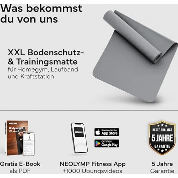 NEOLYMP Yogamatte XXL 213x152 cm, rutschfeste Fitnessmatte mit 8mm Dämpfung, schwarz – Bild 2