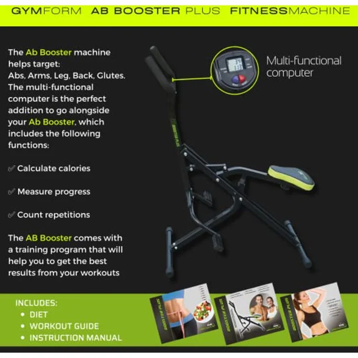 GYMFORM Heimtrainer Ab Booster PLUS Ganzkörper - Trainingsgerät (inkl. Bildschirm, Trainingsanleitung und Diätplan), klappbar, Trainiert: Rücken, Gesäß, Bauchmuskeln, Beine und Arme – Bild 3