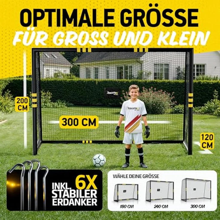 Racetex Fussballtor 300cm x 200cm für Garten, Anti-Rost Beschichtung, inkl. Erdanker und rundum Polsterung für Kinder und Erwachsene – Bild 3