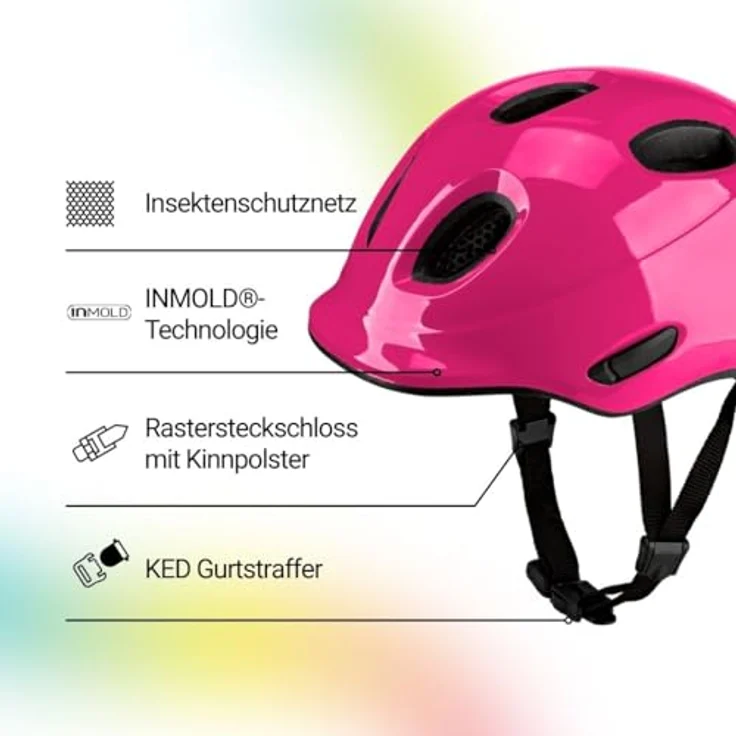 KED Meggy Spark Kinderfahrradhelm, Inmold-Technologie, 360° Verstellsystem, Reflektoren, Insektenschutznetz, Leicht, Verstellbar, Pink, Größe: 45-50 (S) – Bild 2