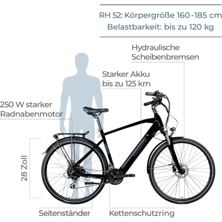 ZÜNDAPP Ebike Herren 28 Zoll Trekkingfahrrad | E Bike 24 Gänge 160-185 cm Elektro Fahrrad mit hydraulischen Scheibenbremsen | Z810 (grau/schwarz, 52 cm) – Bild 2
