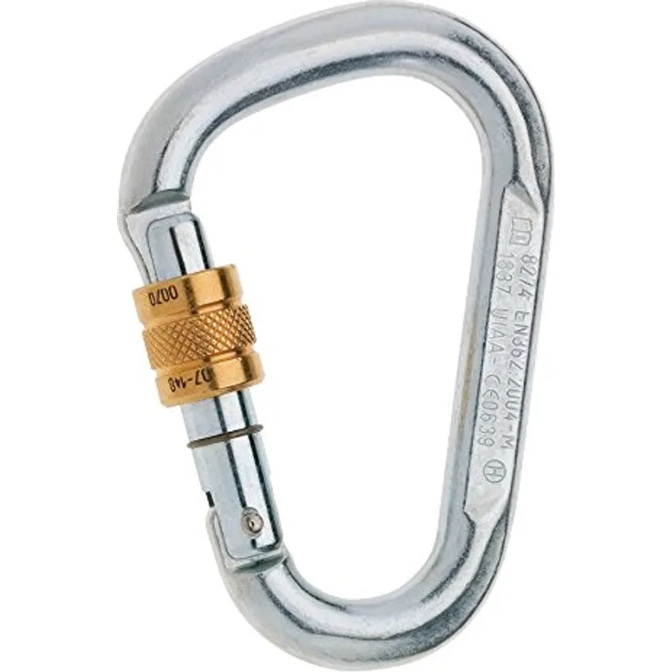 EDELRID Steel HMS Screw Karabiner, aus gehärtetem Stahl mit Messinghülse, silver, Bruchlast 40 kN, Key-Lock-Verschluss