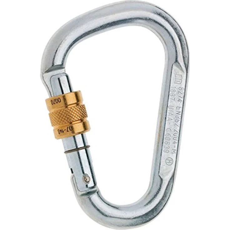 EDELRID Steel HMS Screw Karabiner, aus gehärtetem Stahl mit Messinghülse, silver, Bruchlast 40 kN, Key-Lock-Verschluss