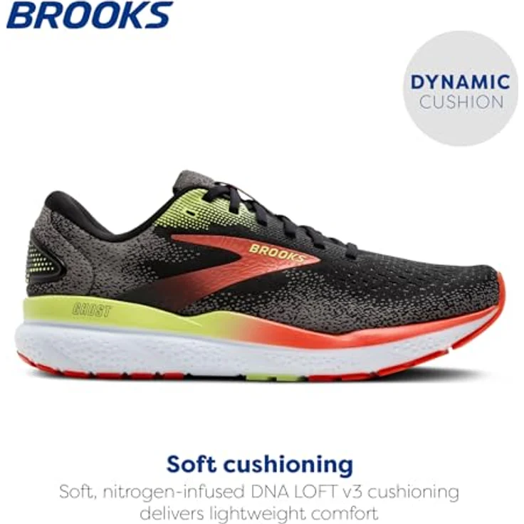Brooks Running Ghost 16, Herren Laufschuhe mit Stabilität und Komfort, Black/Mandarin Red/Green, Größe 45.5 – Bild 2