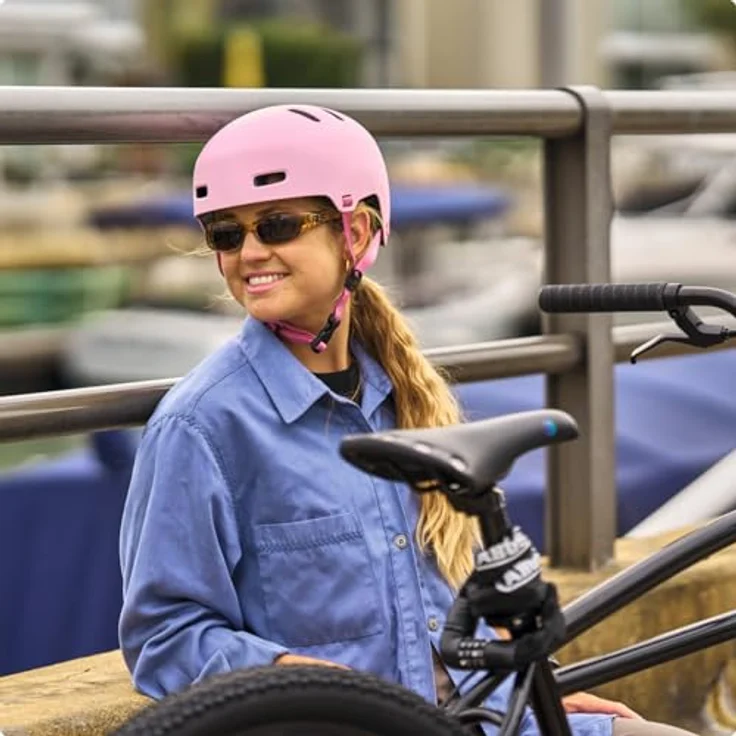 ABUS Fahrradhelm XOXO, Cityhelm im Skater-Look für Skateboard, Fahrrad und Scooter, optimiertes Kinnpolster, Größe S, Rosa – Bild 5