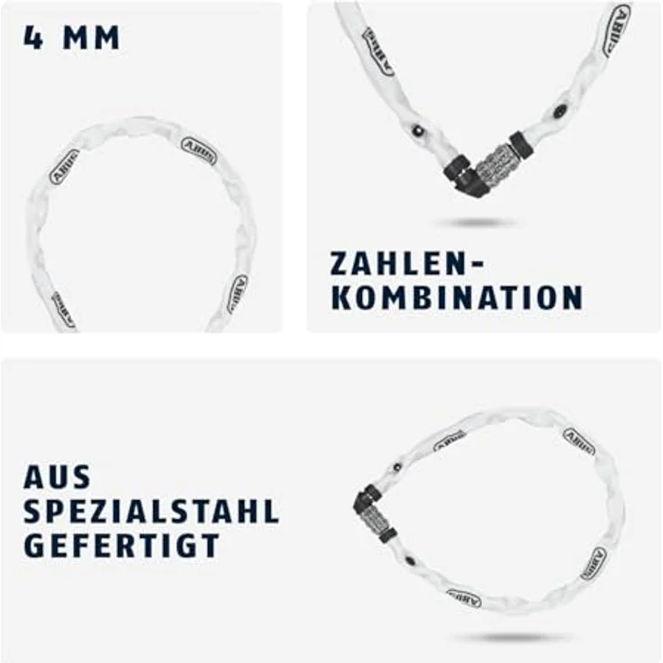 Abus 1200 WEB Kettenschloss, 60 cm x 4 mm mit quadratischer Kette und Stoffbeschichtung, schwarz – Bild 5