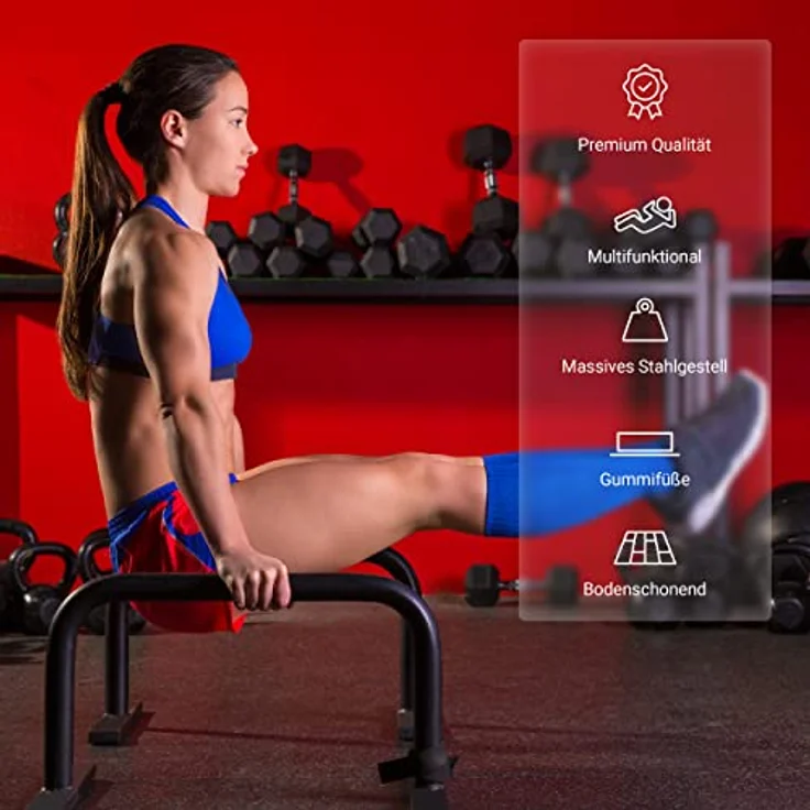 MSPORTS Low Fitness Parallettes Minibarren Professional LxBxH: 60x35x29 cm| Push-Up Bars Liegestützgriffe (Schwarz) – Bild 5