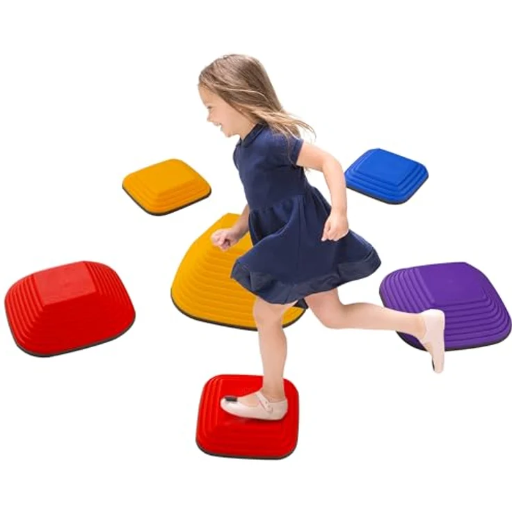 AIYAPLAY Flusssteine, 6-tlg. Balanciersteine quadratisch, stapelbar & rutschfest, bis 80 kg belastbar, bunt, für Kinder von 3-8 Jahren – Bild 1