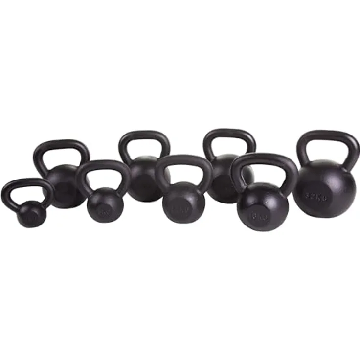 Sport-Thieme Gusseisen Kettlebell pulverbeschichtet, hochgradig langlebig, rutschfeste Griffe, 11 Gewichtsklassen von 4 kg bis 32 kg, Schwarz, Markenqualität