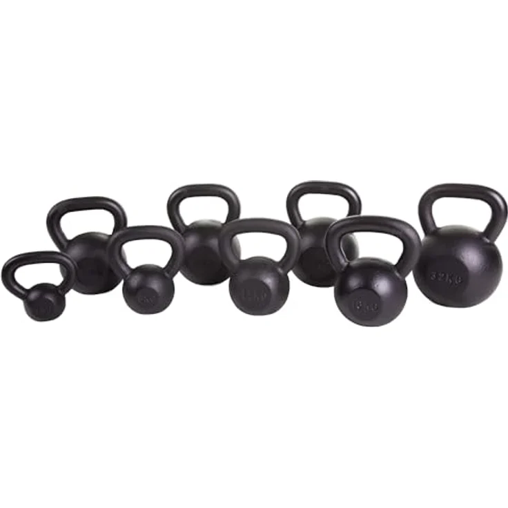 Sport-Thieme Gusseisen Kettlebell, pulverbeschichtet, 11 Gewichtsklassen von 4 kg bis 32 kg, Schwarz, hohe Langlebigkeit und rutschfeste Griffe – Bild 1