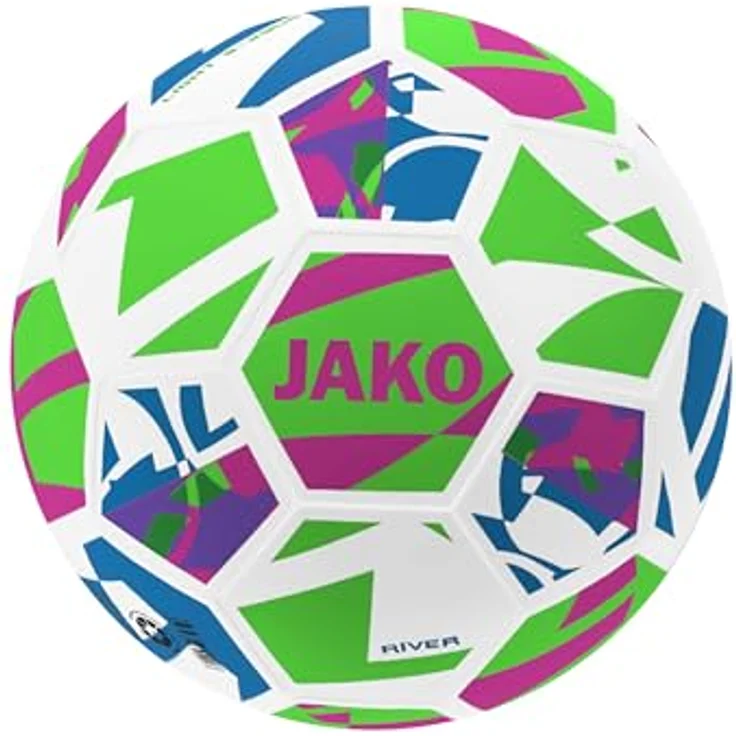 JAKO Lightball River, Fußball Größe 4, weiß/neongrün/pink, 350g, maschinengenäht, langlebig und formstabil – Bild 1