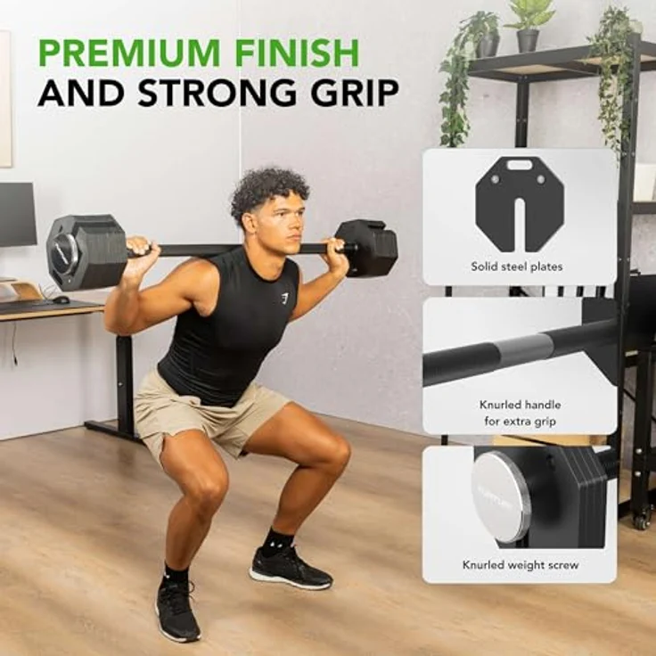 Tunturi Rapid verstellbare Langhantel, 11 kg Hantelset für das Heimtraining – Bild 2