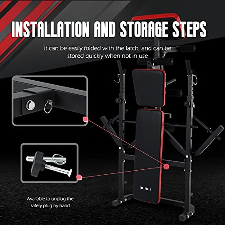 ISE Multifunktional Trainingsbank Hantelbank verstellbar Klappbar mit Beincurler Semi-Pro Haushalt Fitnessgeräter für Kniebeuge Bankdrücken Rumpfbeuge belastet 120kg – Bild 3