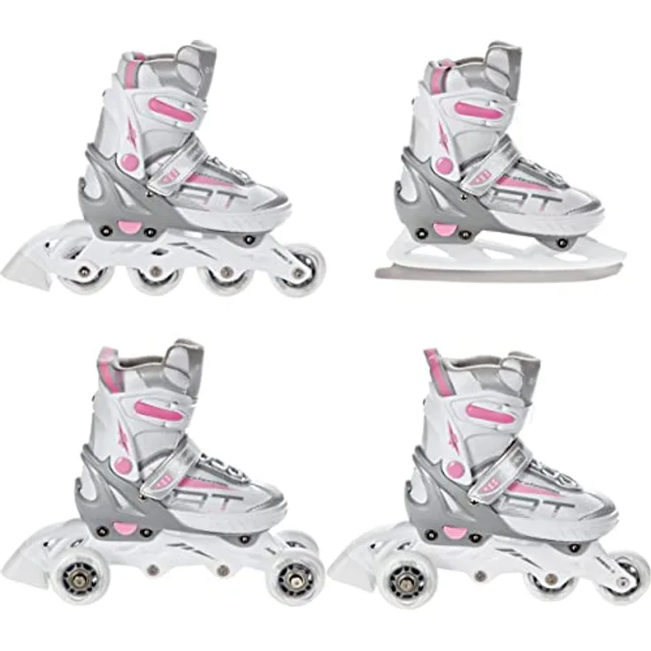 RAVEN Profession 4in1 Inlineskates Triskates Rollschuhe Schlittschuhe Inliner für Kinder und Erwachsene verstellbar, White/Pink, 28-32 (18,5cm-21cm)