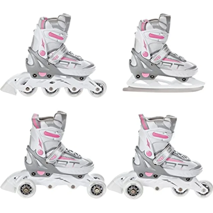 RAVEN Profession 4in1 Inlineskates Triskates Rollschuhe Schlittschuhe Inliner für Kinder und Erwachsene verstellbar, White/Pink, 28-32 (18,5cm-21cm) – Bild 1