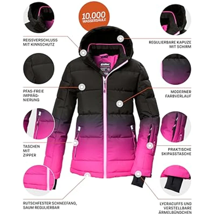 Killtec Ksw 330 Grls Ski Qltd Jckt, dick gefütterte Daunenoptik, wasserabweisend und atmungsaktiv, Pink, Größe 176 – Bild 5