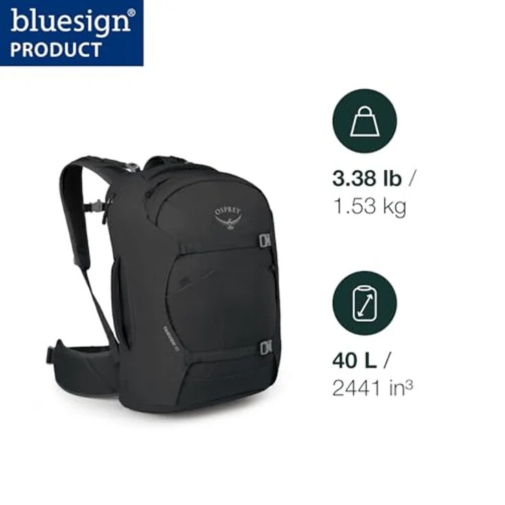 Osprey Fairview 40, Wanderrucksack in Cascade Blue-Torrent Blue, leicht und strapazierfähig mit verstaubaren Gurten und bequemer Passform – Bild 2