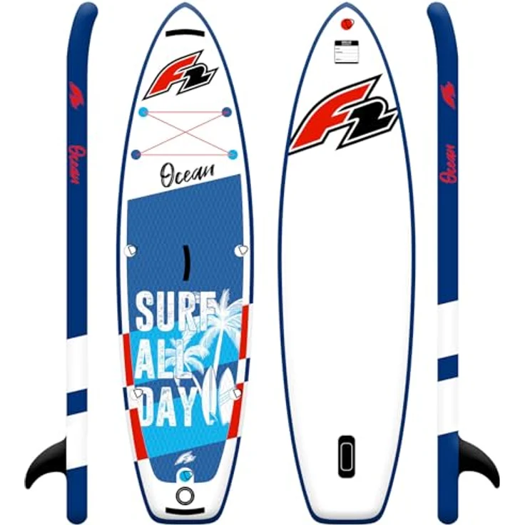 F2 Junior SUP Stand Up Paddle Board Ocean Boy 8'2'', aufblasbar, blau, mit Diamond Pad und inklusive Paddel, Pumpe und Tasche – Bild 2