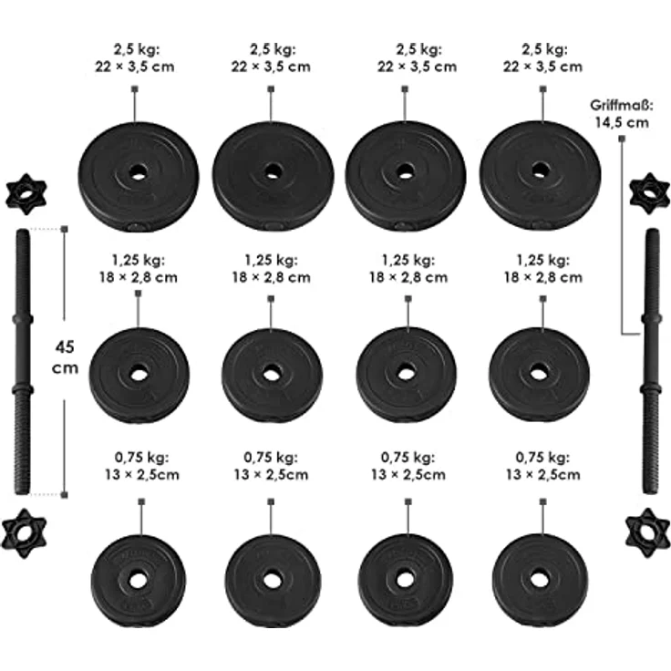 ArtSport 2er Hantelset 20kg - Kurzhantel Set mit 2 Kurzhanteln, 12 Gewichte/Hantelscheiben und Sternverschlüsse - Krafttraining Kurzhantelset Hantel – Bild 2