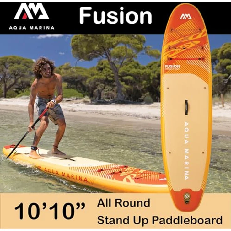 Aqua Marina Fusion Aufblasbares Stand-Up-Paddleboard-Paket, 3 m, mit stabiler Konturenform und komfortablem Sandwellen-EVA-Fußpolster, rot – Bild 2