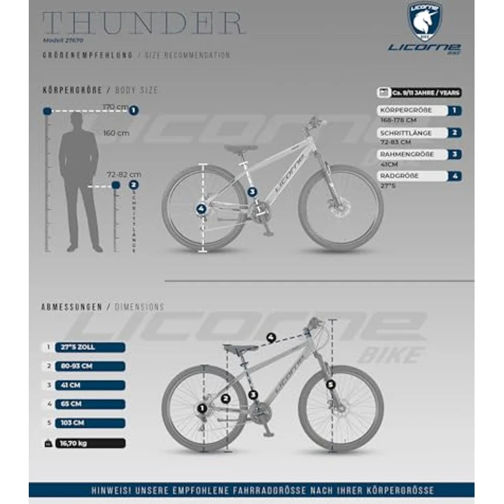 Licorne Bike Thunder Premium Mountainbike, 27.5 Zoll, Schwarz, mit Disc-Bremse, für Damen, Herren, Mädchen und Jungen, hochwertige Kettenschaltung, 85% vormontiert – Bild 5