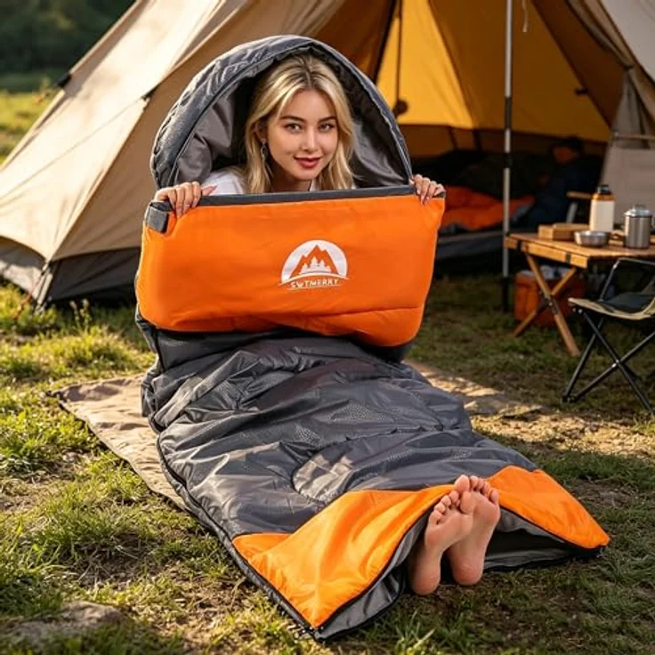 SWTMERRY Schlafsack für 3-4 Jahreszeiten, wasserdicht und atmungsaktiv, leicht, für Jugendliche und Erwachsene, ideal zum Wandern und Campen – Bild 3