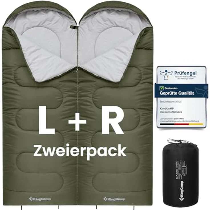 KingCamp Camping Sommerschlafsack für Kinder & Erwachsene, leicht und kompakt, komfortabler Schlafbereich bis -3°C, wasserabweisendes Polyester, 220x75 cm, Packmaß 36x18 cm, 1,4 kg – Bild 1